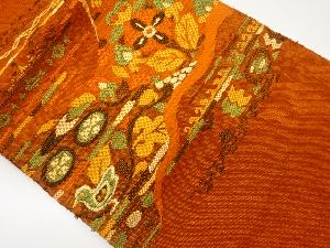 手織り真綿紬草花模様織出し名古屋帯